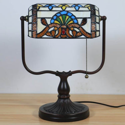 Tiffany Floral Butterfly Stained Glass 1-Light Bank Zipper Table Lamp