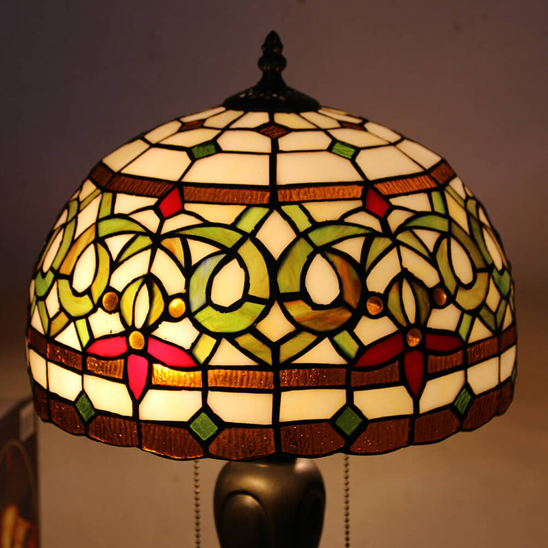 Vintage Tiffany Baroque Stained Glass Dome Pull Cord 1-Light Table Lamp