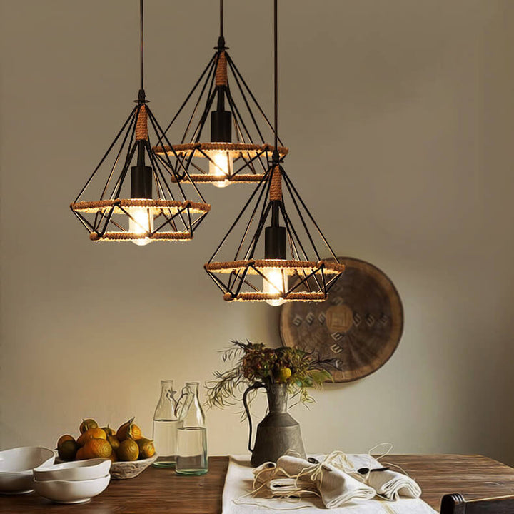 Contemporary Industrial Diamond Cage Metal 1-Light Pendant Light For Dining Room
