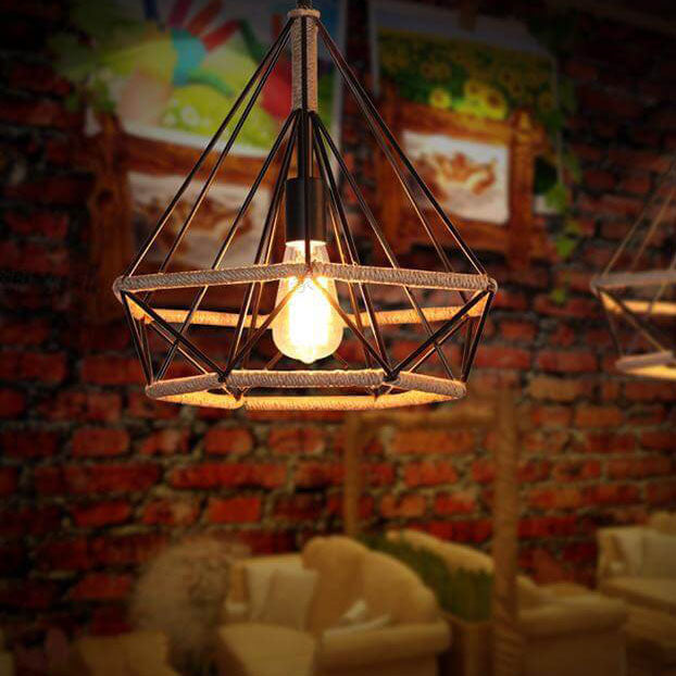Contemporary Industrial Diamond Cage Metal 1-Light Pendant Light For Dining Room