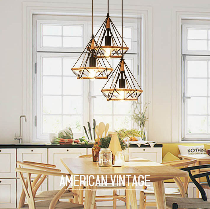 Contemporary Industrial Diamond Cage Metal 1-Light Pendant Light For Dining Room