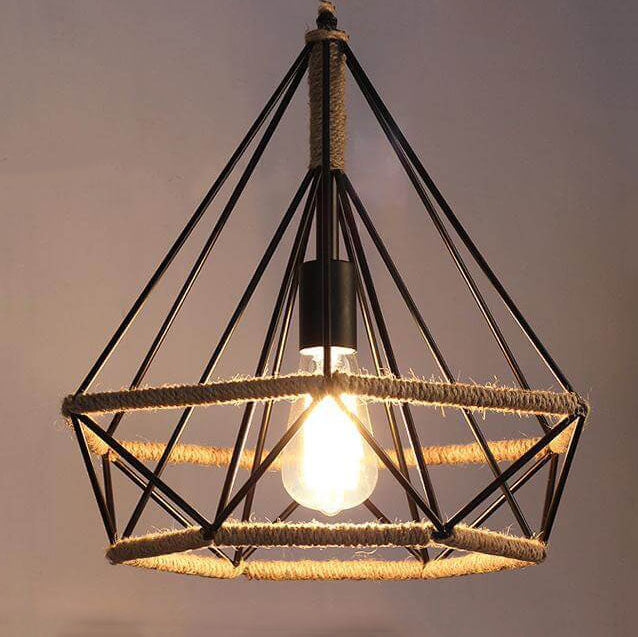 Contemporary Industrial Diamond Cage Metal 1-Light Pendant Light For Dining Room