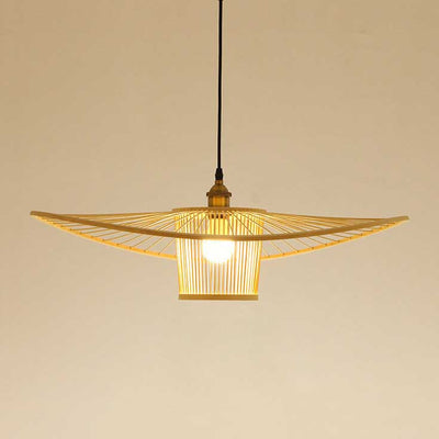 Japanese Element Bamboo Weaving Fisherman's Hat 1-Light Pendant Light
