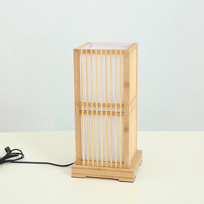 Japanese Style Wooden 1-Light Square Shaped Table Lamps