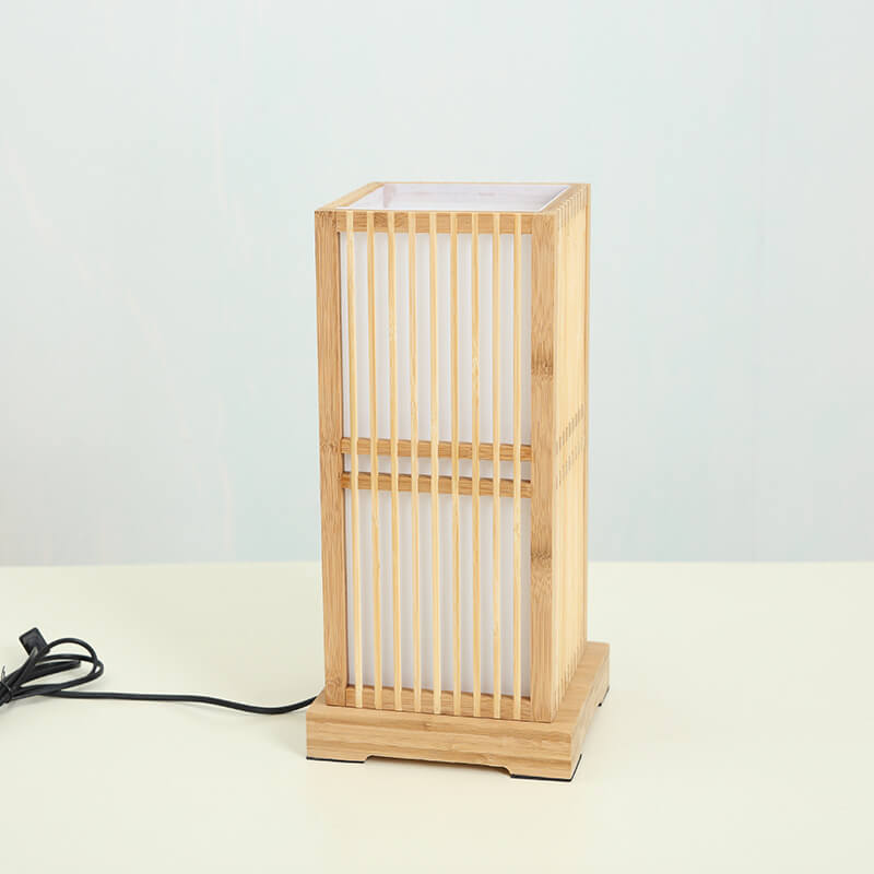 Japanese Style Wooden 1-Light Square Shaped Table Lamps
