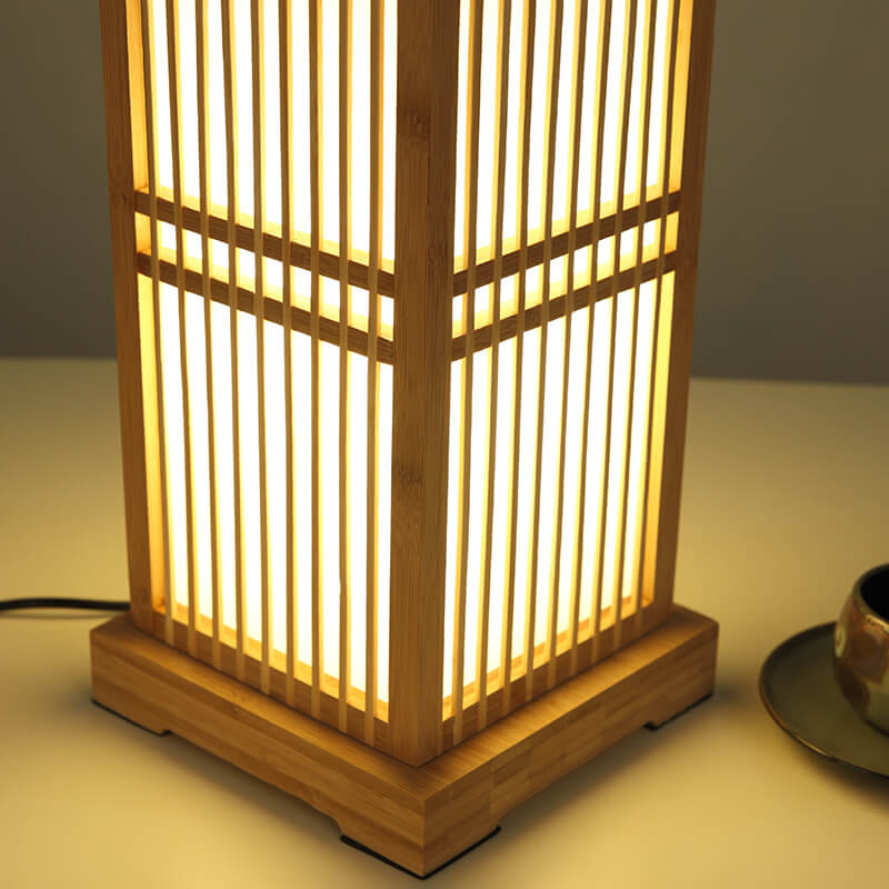 Japanese Style Wooden 1-Light Square Shaped Table Lamps