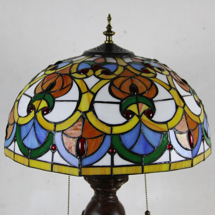 Lampe de table Tiffany avec fleur rétro européenne en verre teinté à 1 lumière avec cordon de tirage 