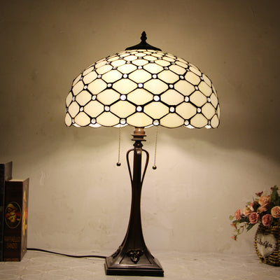 Tiffany Mediterrane Buntglas-Kegel-Zugschnur-Tischlampe mit 2 Leuchten 