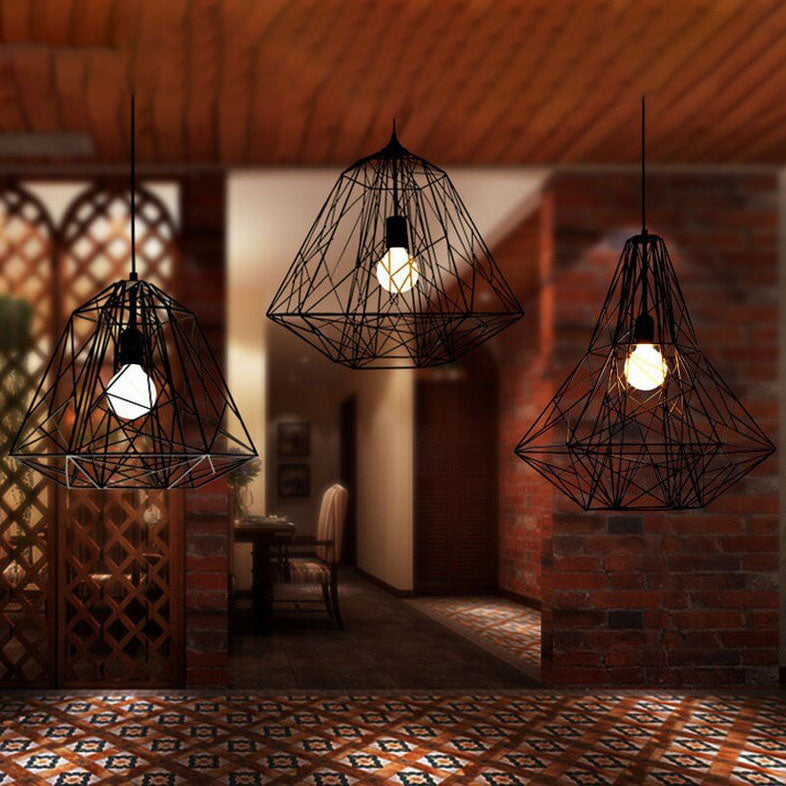 Lámpara colgante vintage industrial de jaula de hierro con 1 luz 