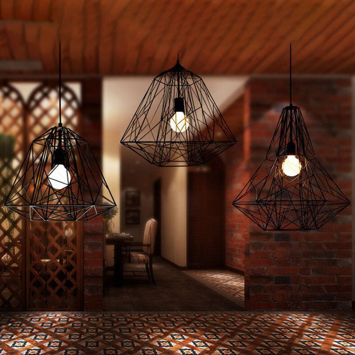 Lámpara colgante vintage industrial de jaula de hierro con 1 luz 