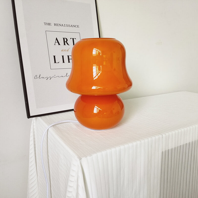 French Cream Handmade Glass Mushroom 1-Light Table Lamp