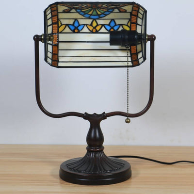 Tiffany Floral Butterfly Stained Glass 1-Light Bank Zipper Table Lamp