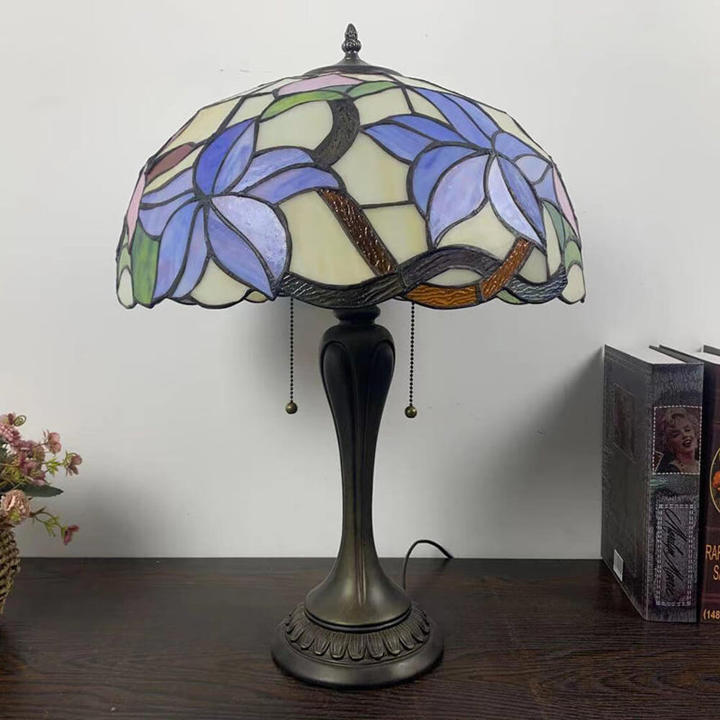 Lampe de Table en Verre Tiffany Européenne à Fleurs avec 2 Lumières 