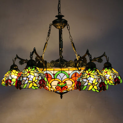 European Tiffany Vintage 9-Light Island Light Chandelier