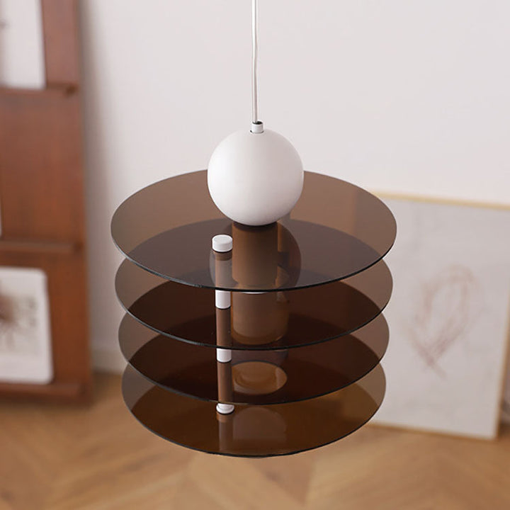 Zeitgenössische nordische bunte Acryl fliegende Untertasse 1-Licht Pendelleuchte für Schlafzimmer 