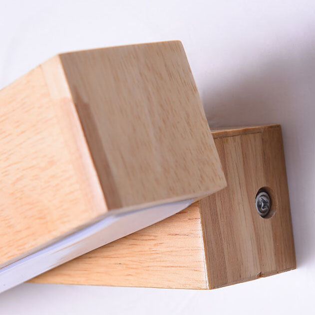 Simple Log Wooden Rectangular Rotatable LED Wall Sconce Lamp