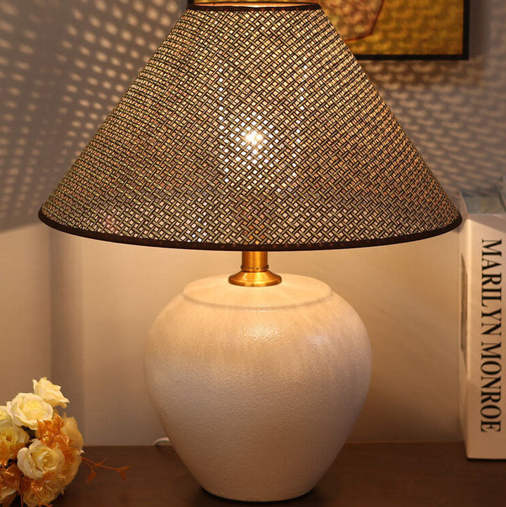 Chinesische Retro-Vase Basis Keramik Leinen 1-Licht Tischlampe 