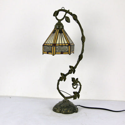 Tiffany Rustic Rose Stained Glass Vine Resin 1-Light Table Lamp