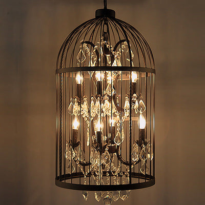 Lustres rétro en fer forgé à 4/8 lumières en forme de cage à oiseaux 