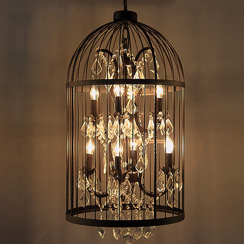Lustres rétro en fer forgé à 4/8 lumières en forme de cage à oiseaux 