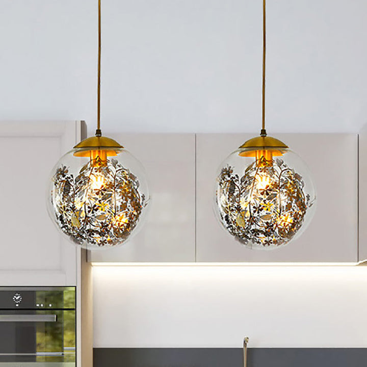 Zeitgenössische Einfachheit Glas Ball Shade Messing 1-Licht Pendelleuchte für Wohnzimmer 