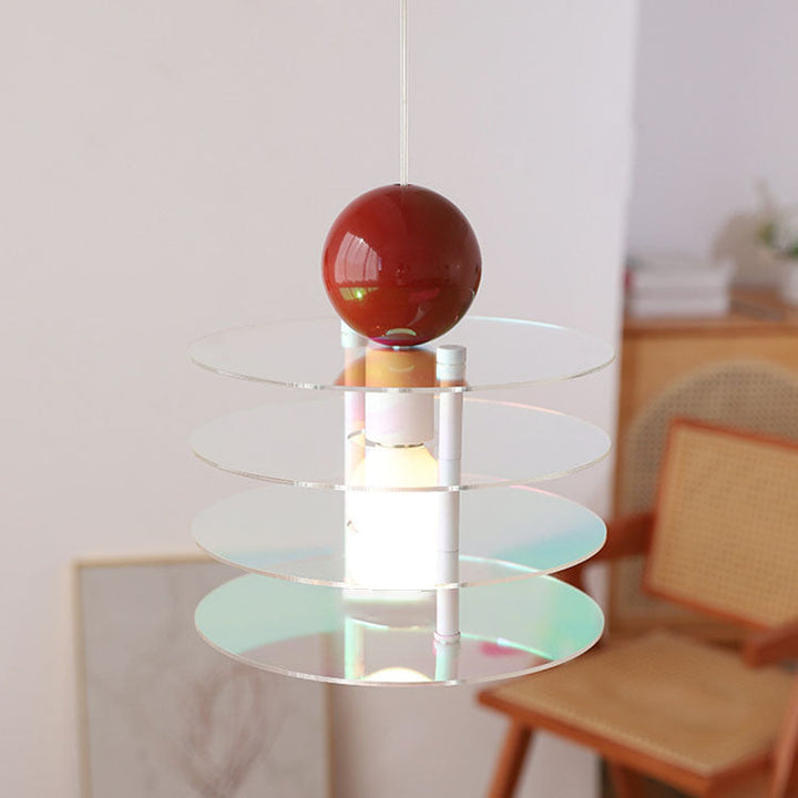 Zeitgenössische nordische bunte Acryl fliegende Untertasse 1-Licht Pendelleuchte für Schlafzimmer 