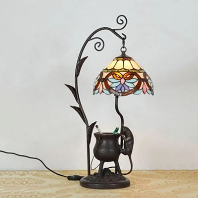Vintage Tiffany Dome Stained Glass Mouse Base 1-Light Table Lamp