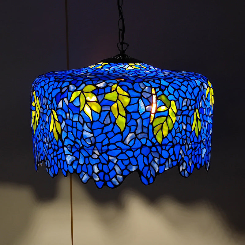 European Style Tiffany Dome Stained Glass Dragonfly Flower 2-Light Chandelier