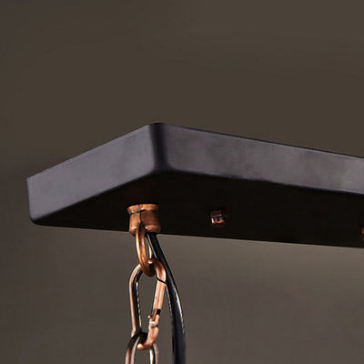 Lustre à 3 lumières en fer avec bande boisée de style ferme traditionnelle pour salle à manger 