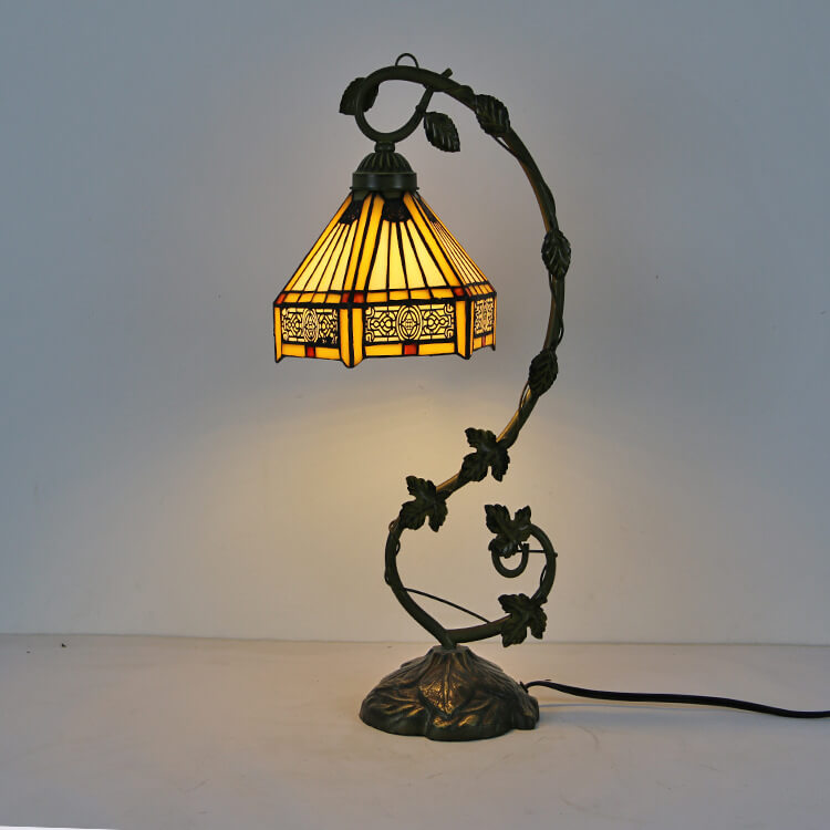 Tiffany Rustic Rose Stained Glass Vine Resin 1-Light Table Lamp