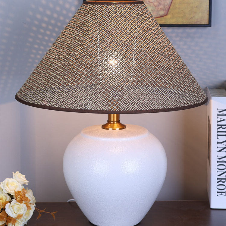 Chinesische Retro-Vase Basis Keramik Leinen 1-Licht Tischlampe 