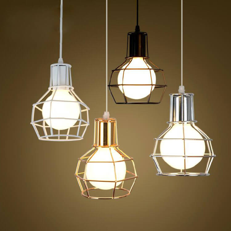 Lámpara Colgante de Jaula Redonda de Hierro Creativo Industrial de 1 Luz 