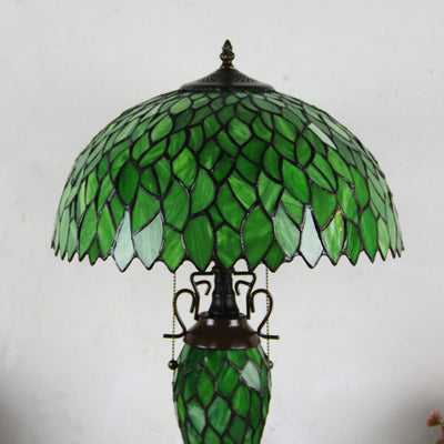 Lampe de table européenne à 2 lumières en forme de dôme hexagonal en vitrail Tiffany 