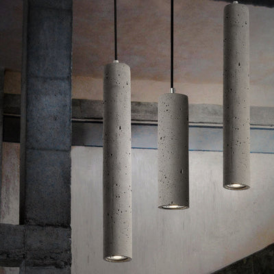 Suspension Luminaire Contemporain Industriel Cylindrique à Texture Rugueuse en Ciment 1-Lumière pour Salon 