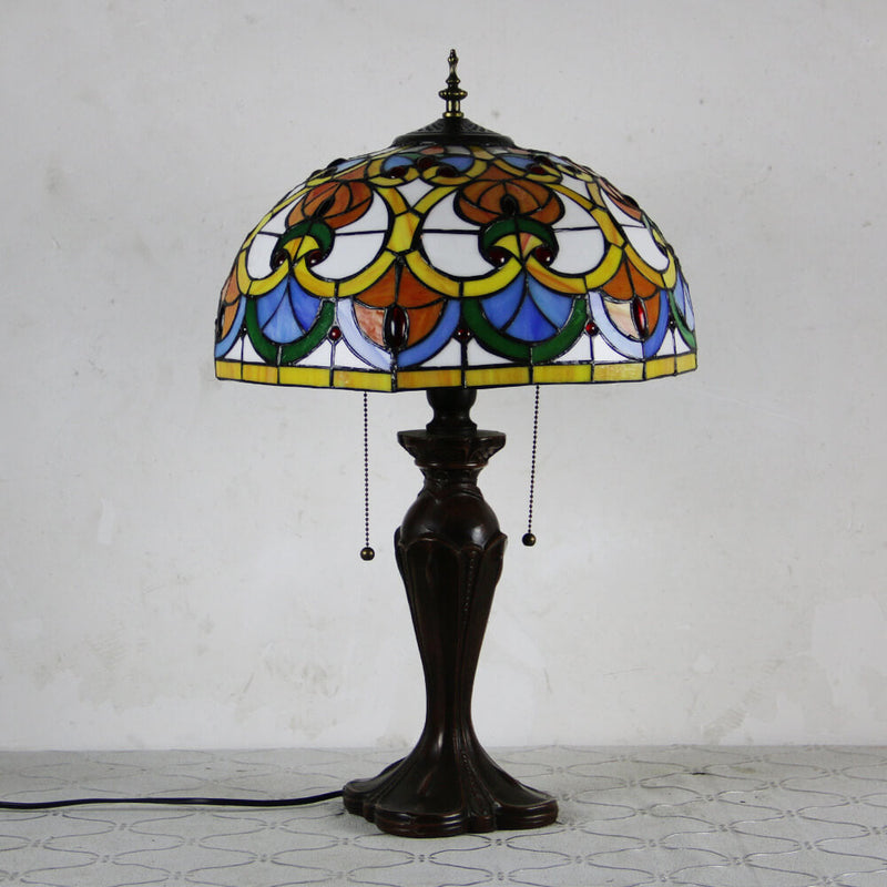 Tiffany European Retro Flowers Stained Glass Pull Cord 1-Light Table Lamp