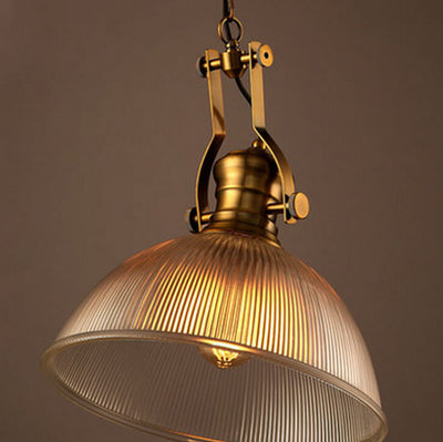 Vintage Industrial Striped Glass 1-Light Dome Pendant Light