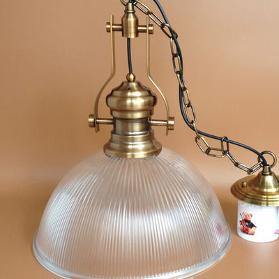 Vintage Industrial Striped Glass 1-Light Dome Pendant Light