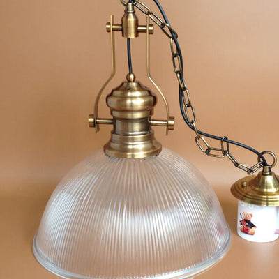 Industrielle Vintage gestreifte Glaskuppel-Pendelleuchte mit 1 Licht 