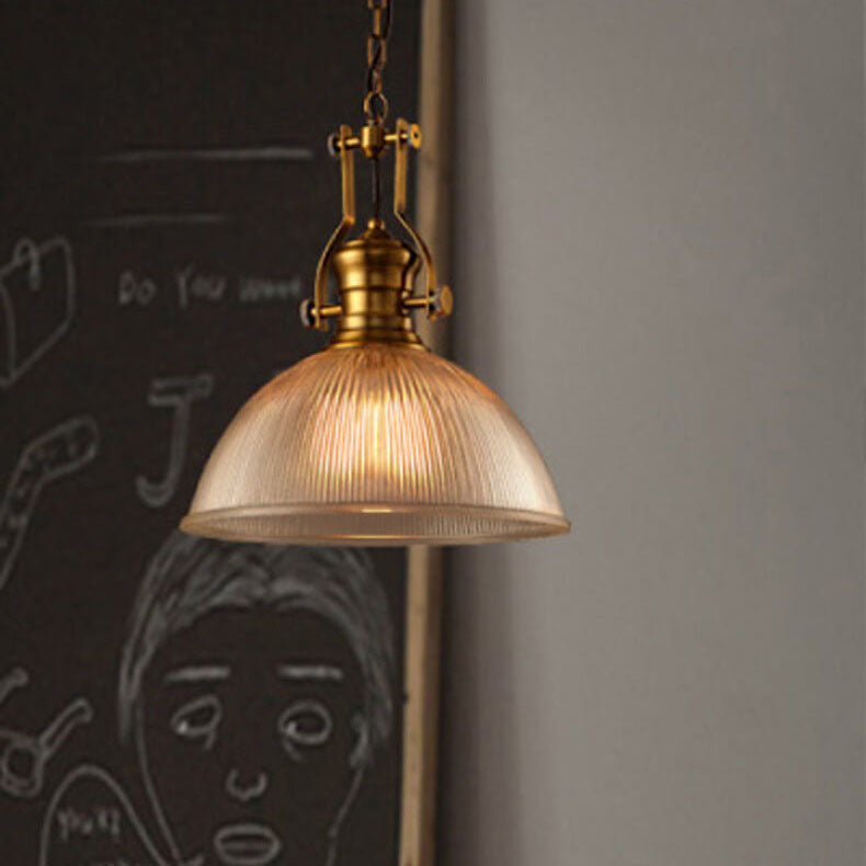 Lámpara colgante de cúpula de 1 luz de vidrio a rayas industrial vintage 