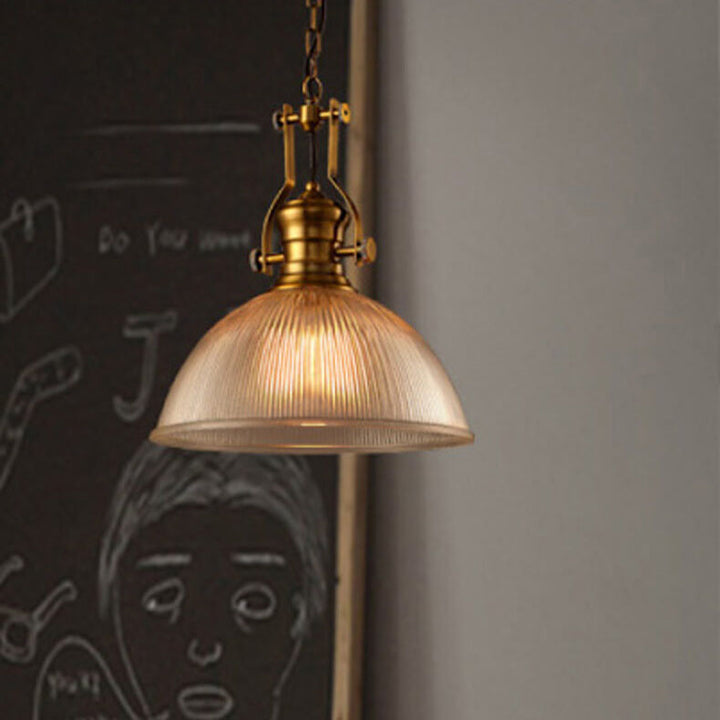 Vintage Industrielle Gestreifte Glas 1-Licht Kuppel Pendelleuchte 