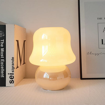 French Cream Handmade Glass Mushroom 1-Light Table Lamp