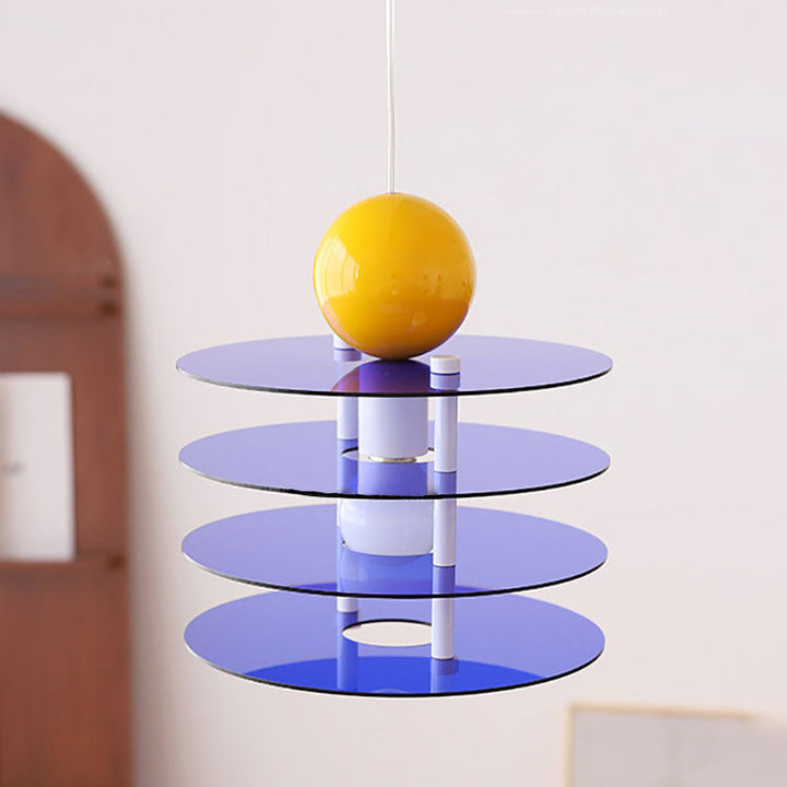 Zeitgenössische nordische bunte Acryl fliegende Untertasse 1-Licht Pendelleuchte für Schlafzimmer 