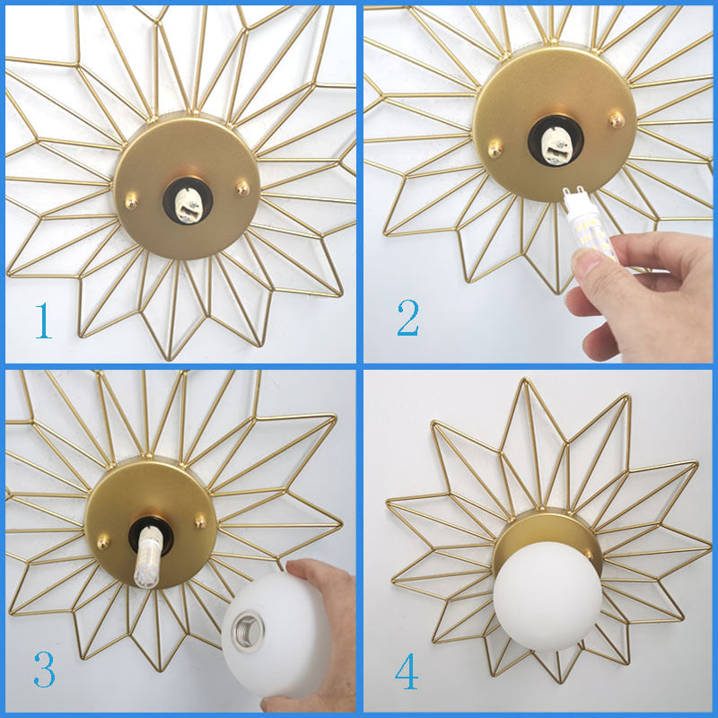 Nordic Light Luxury Sunflower Windmill Hardware Glass 1-Light Semi-Flush Mount Light