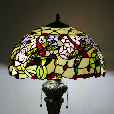 European Vintage Tiffany Dragonfly Peacock Glass Resin 1-Light Table Lamp