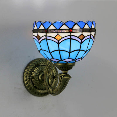 Tiffany Cup Dragonfly Tulip Zinc Alloy Stained Glass 1-Light Wall Sconce Lamp