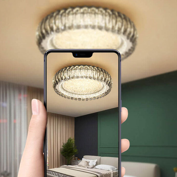 European Light Luxury Round Crystal Stainless Steel LED Flush Mount Lighting