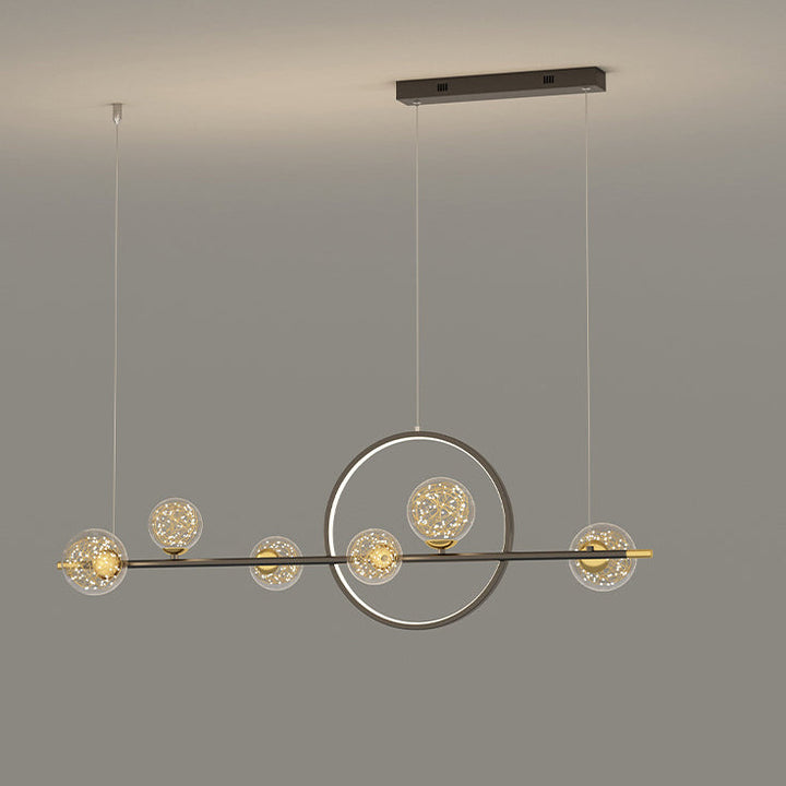 Modern Minimalist Long Orb Round Silicone Iron Glass LED Island Light Chandelier For Dining Room