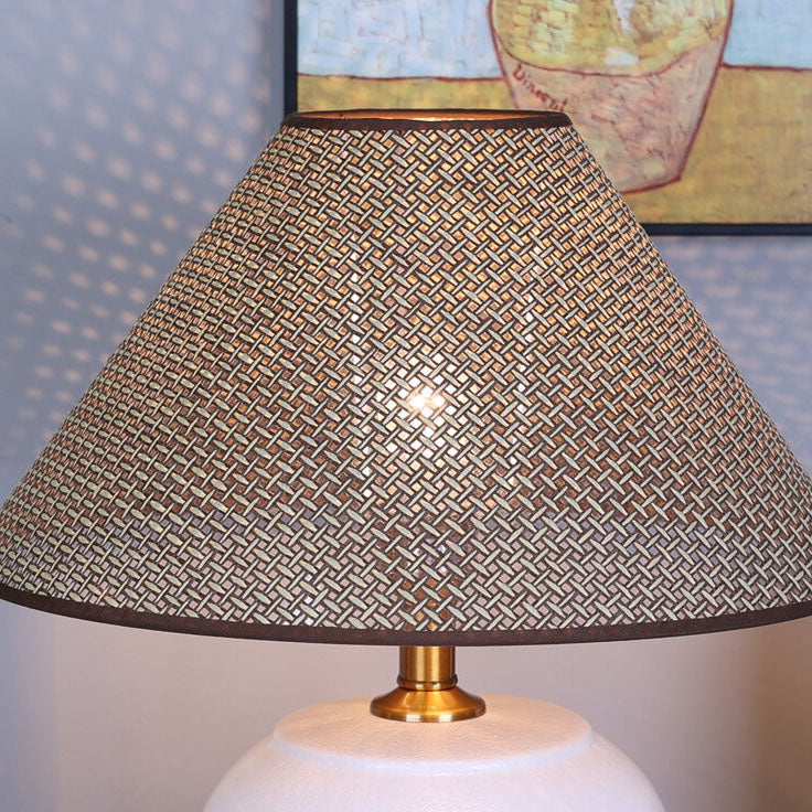 Chinesische Retro-Vase Basis Keramik Leinen 1-Licht Tischlampe 