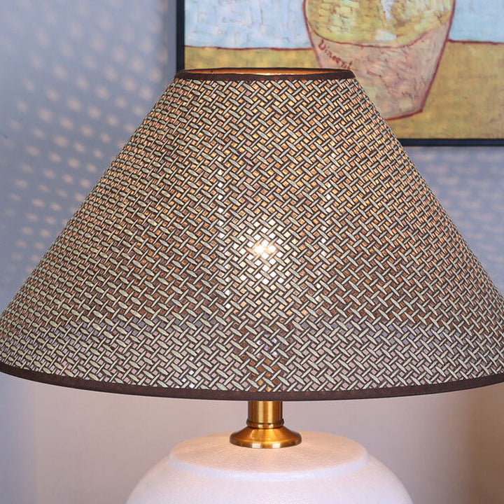 Chinesische Retro-Vase Basis Keramik Leinen 1-Licht Tischlampe 