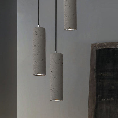 Suspension Luminaire Contemporain Industriel Cylindrique à Texture Rugueuse en Ciment 1-Lumière pour Salon 